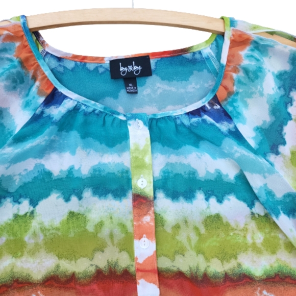 BY & BY Rainbow Ombre Sheer Cutout Butterfly Sleeve Weird Girl Phoebe Buffay Top - Picture 2 of 14